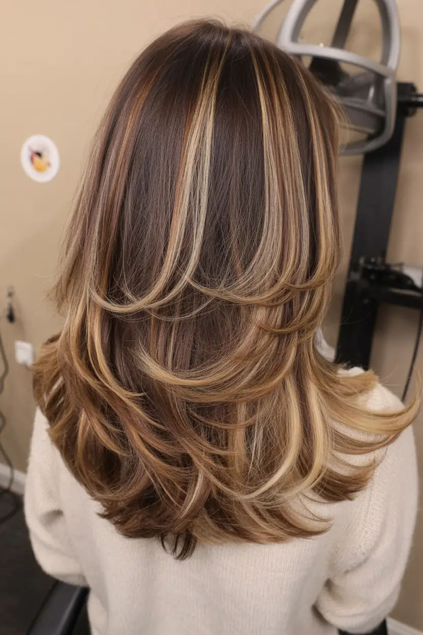 dreamy spring mid length haircut 2026 Layered Caramel Cascade With Volume Through The Crown