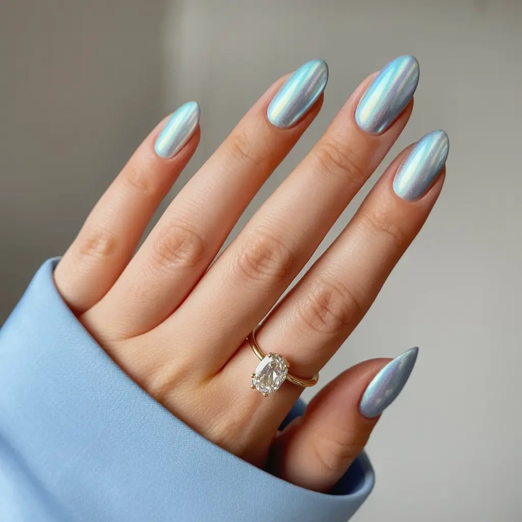 dreamy spring nails 2026 Icy Opal Glow on Almond Tips