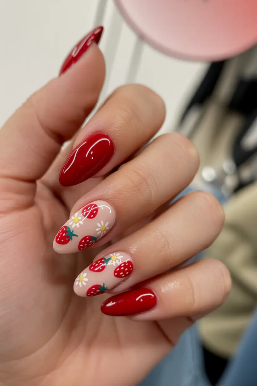 dreamy spring nails 2026 Strawberry Garden Glow