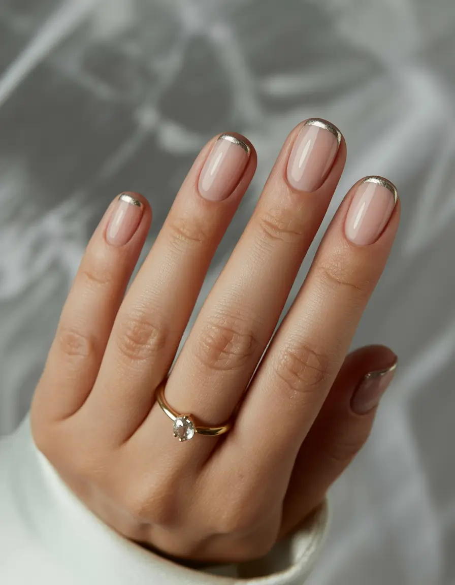 dreamy spring nails 2026 Minimal Metallic French Shine