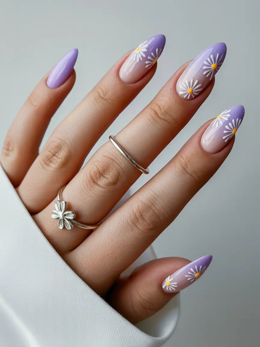 dreamy spring nails 2026 Lavender Fade With Soft Petals