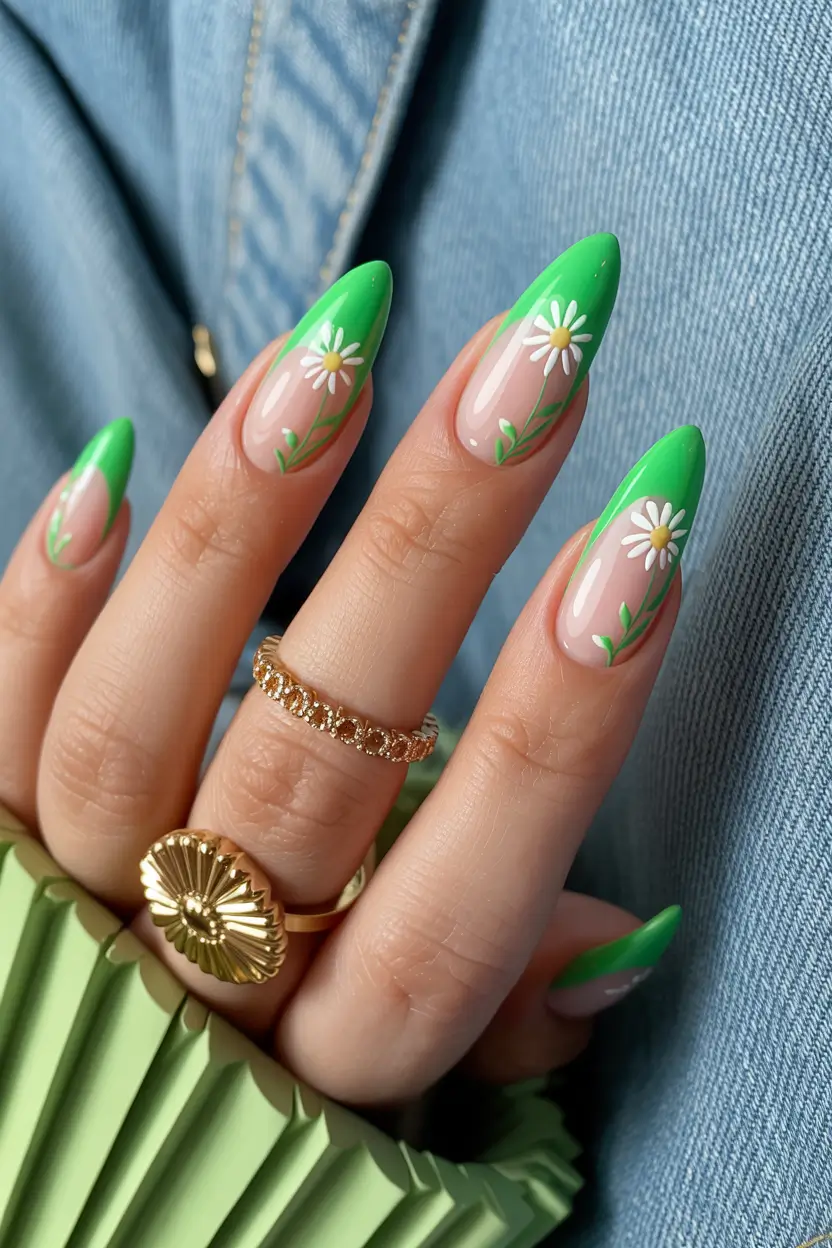 dreamy spring nails 2026 Green Meadow Blossoms