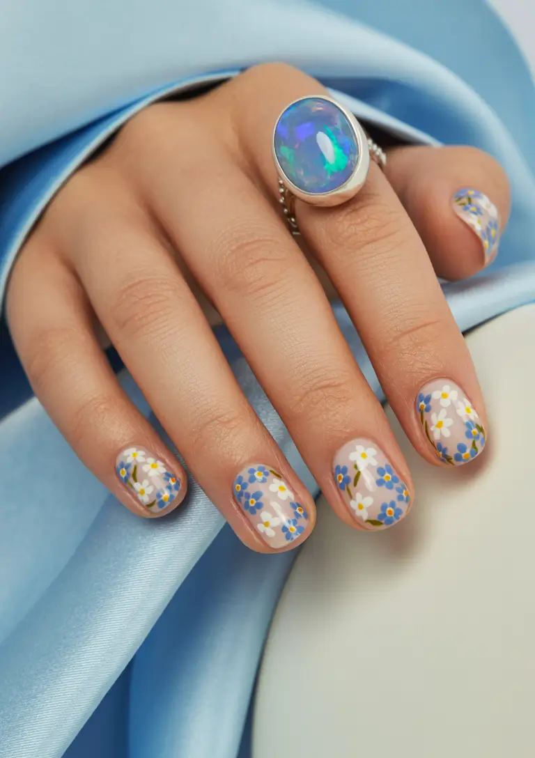 dreamy spring nails 2026 Blue Meadow Bloom