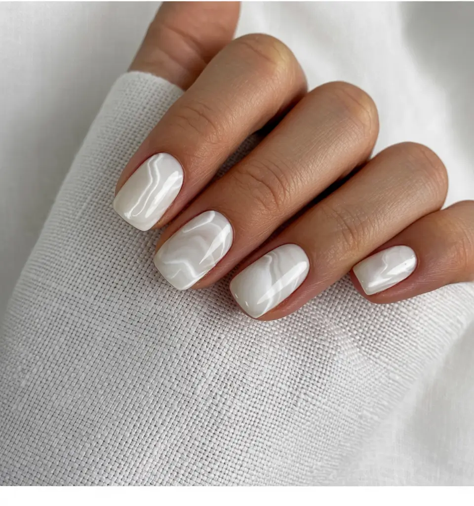 dreamy spring nails 2026 Soft Cloudy White Marble