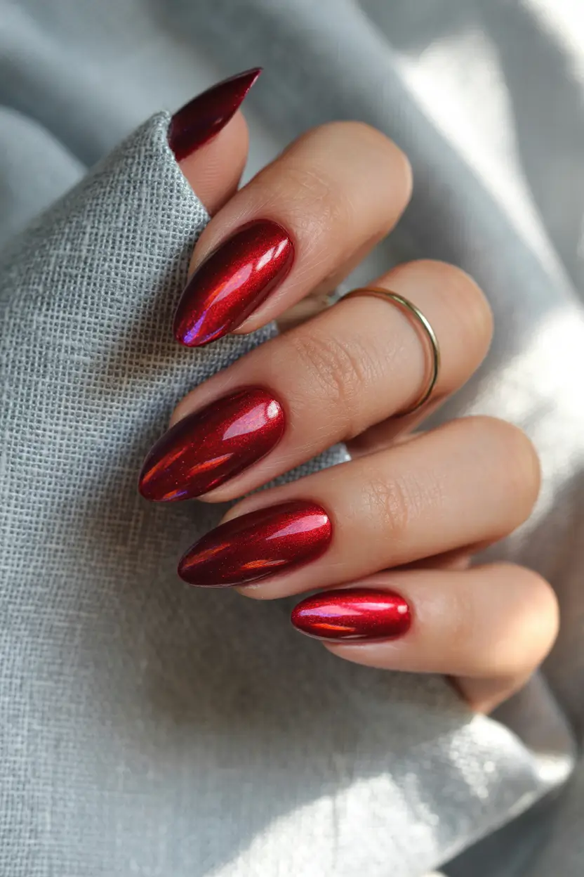 dreamy spring nails 2026 Crimson Cherry Chrome Shine