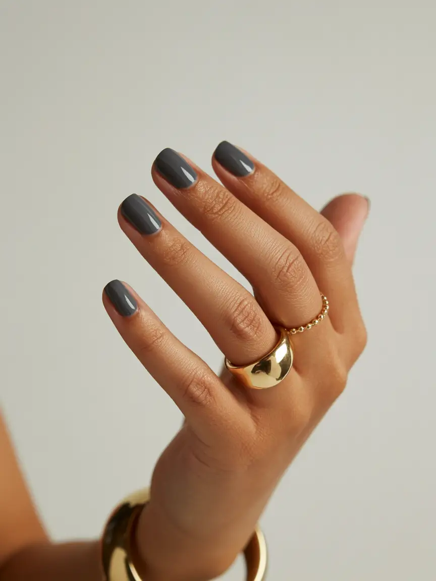 dreamy spring nails 2026 Charcoal Minimalist Square Mood