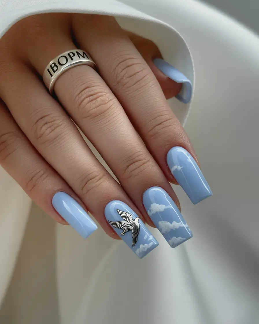 dreamy spring nails 2026 Blue Skies and Freedom Wings