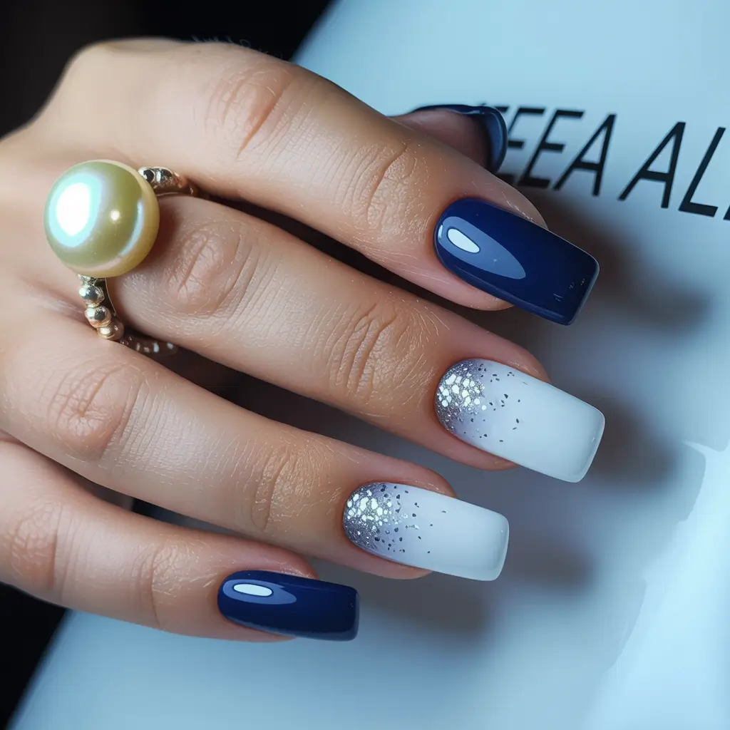 dreamy spring nails 2026 Midnight and Frosted Silver Gradient