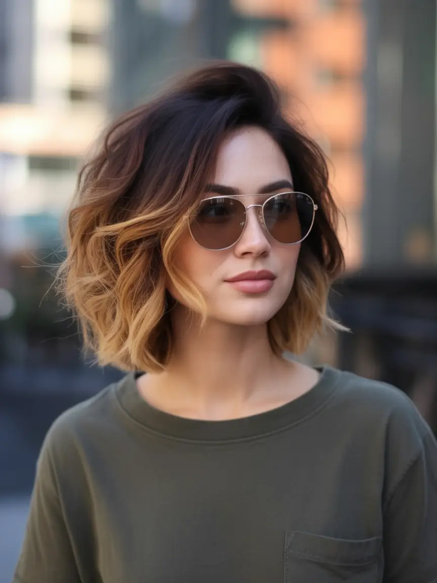 dreamy spring short haircut 2026 Urban Textured Lob with Soft Ombre
