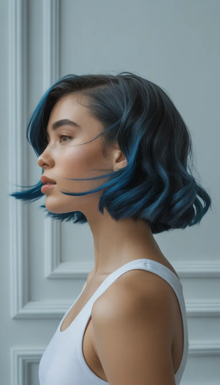 dreamy spring short haircut 2026 Midnight Blue Textured Bob