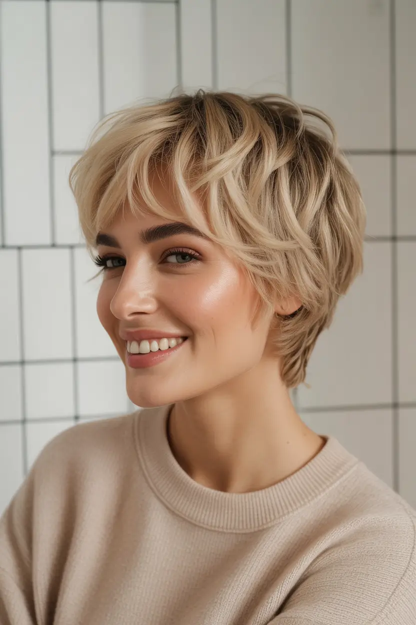 dreamy spring short haircut 2026 Layered Honey Blonde Pixie Bob