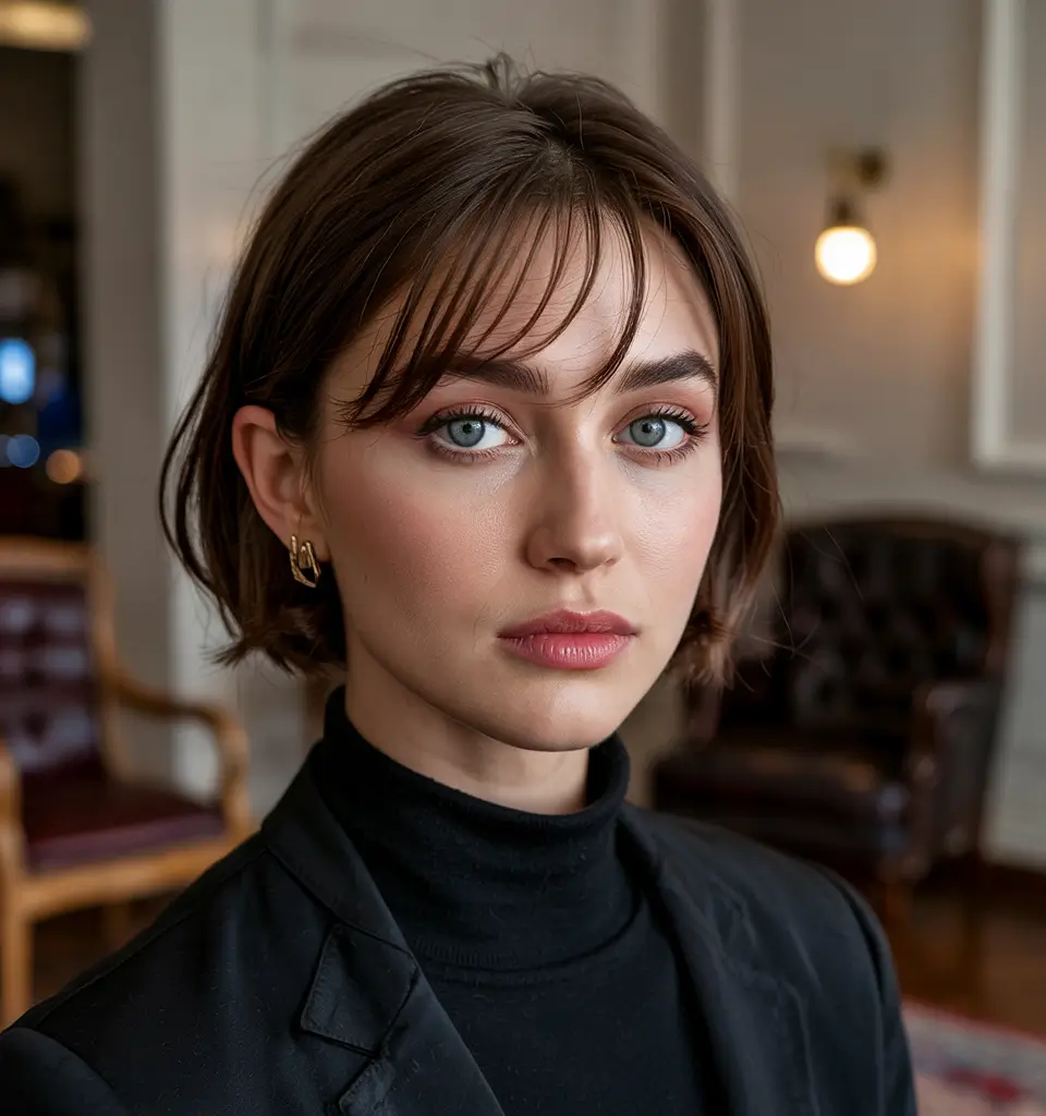 dreamy spring short haircut 2026 Soft Brunette Bob with Wispy Fringe