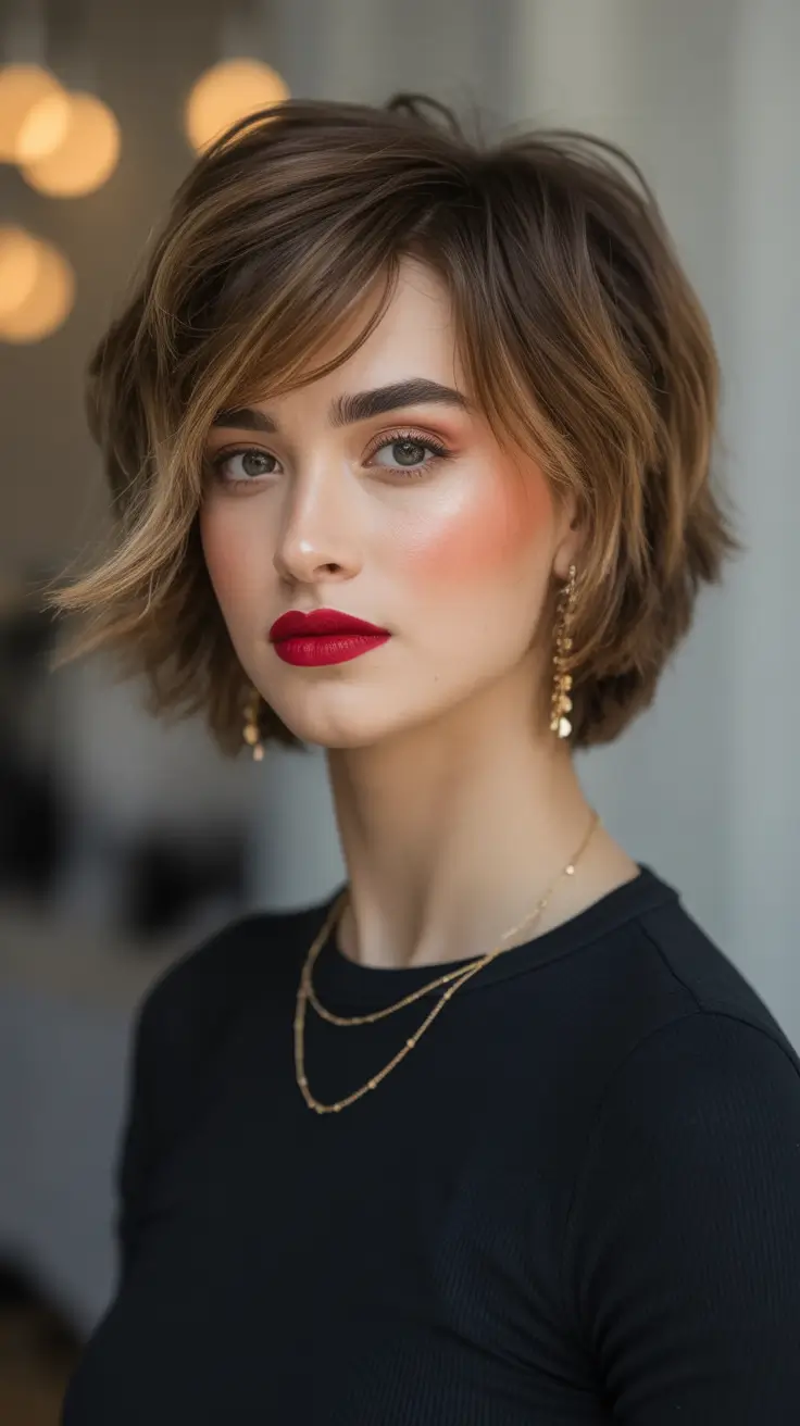 dreamy spring short haircut 2026 Textured French Inspired Short Bob with Side Fringe