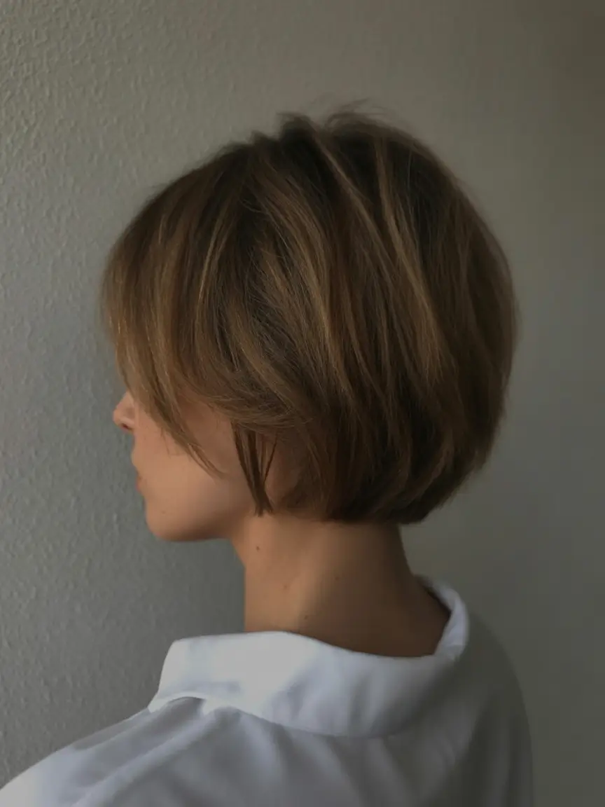 dreamy spring short haircut 2026 Classic Rounded Bob with Warm Brunette Dimension