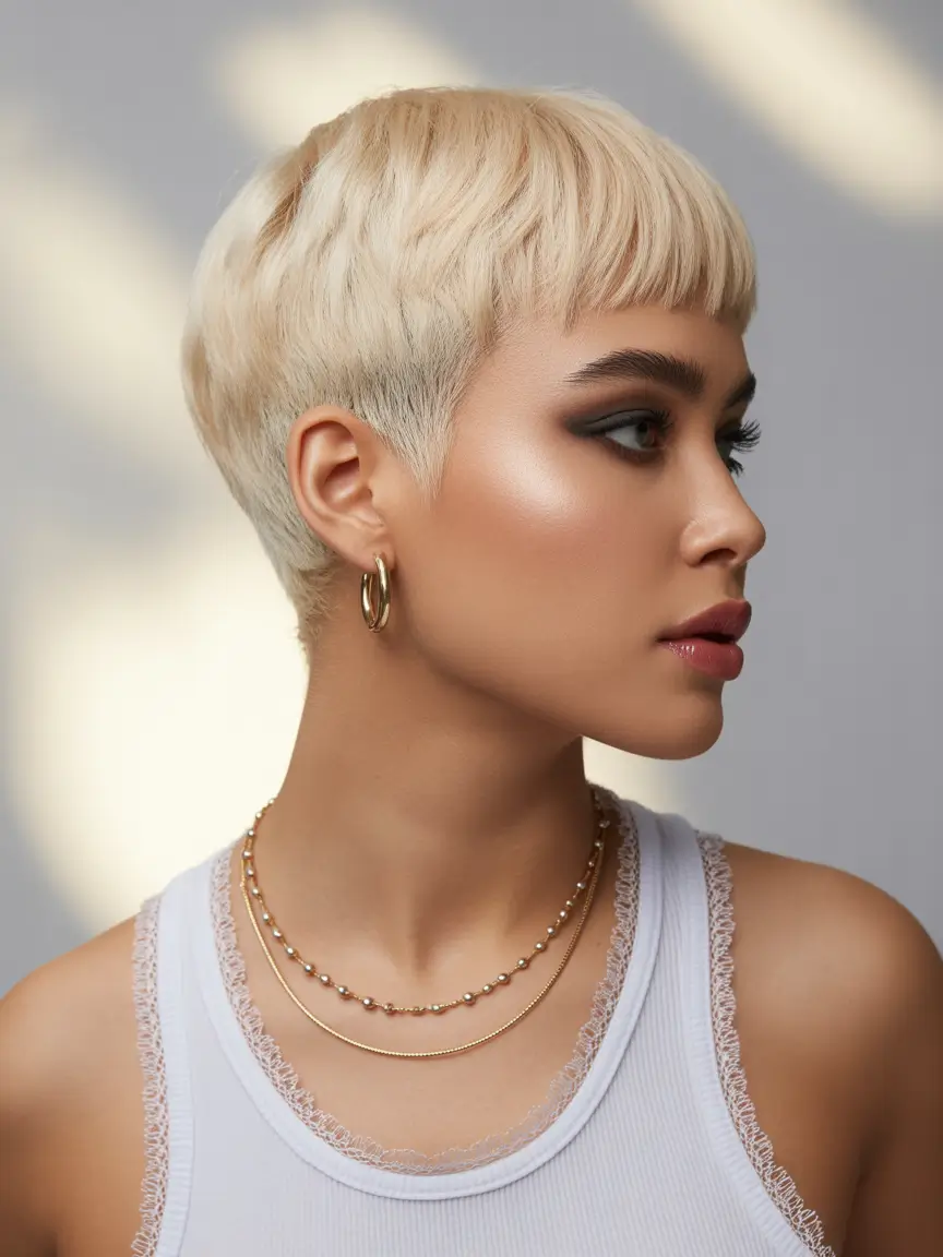 dreamy spring short haircut 2026 Platinum Crop with Blunt Short Bangs