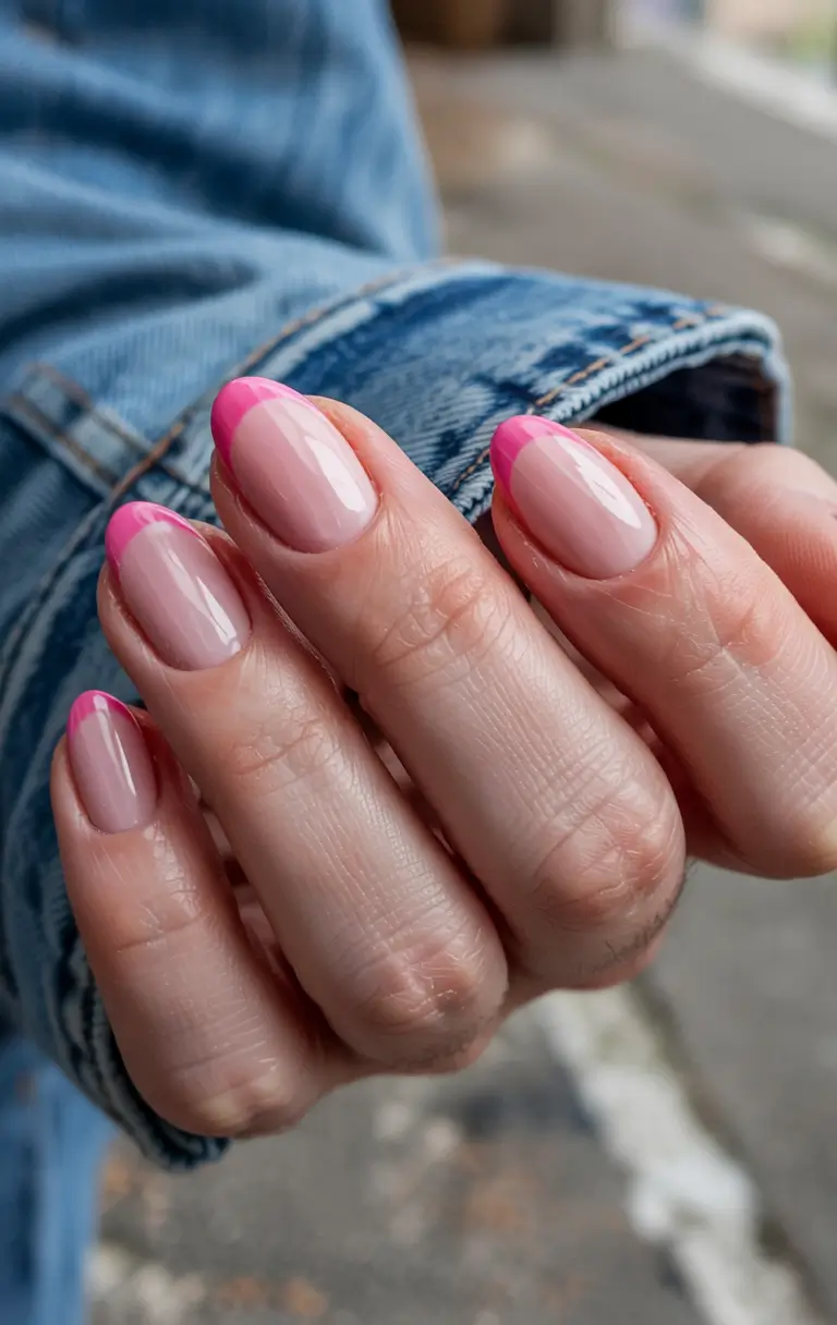 earthy pink spring nails 2026 Earthy Pink with Bold French Tip in Vibrant Rose