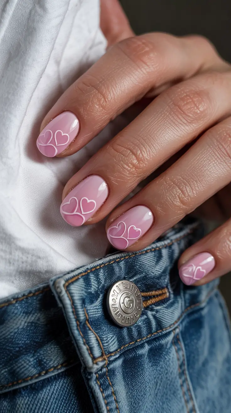 earthy pink spring nails 2026 Short Blush Nails with Minimalist Heart Art