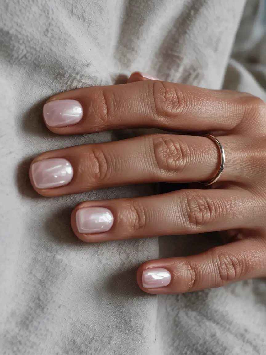earthy pink spring nails 2026 Milky Blush Minimalist Square