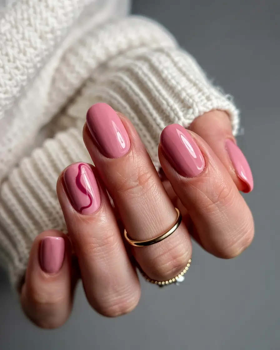 earthy pink spring nails 2026 Dusty Rose with Subtle Swirl Accent