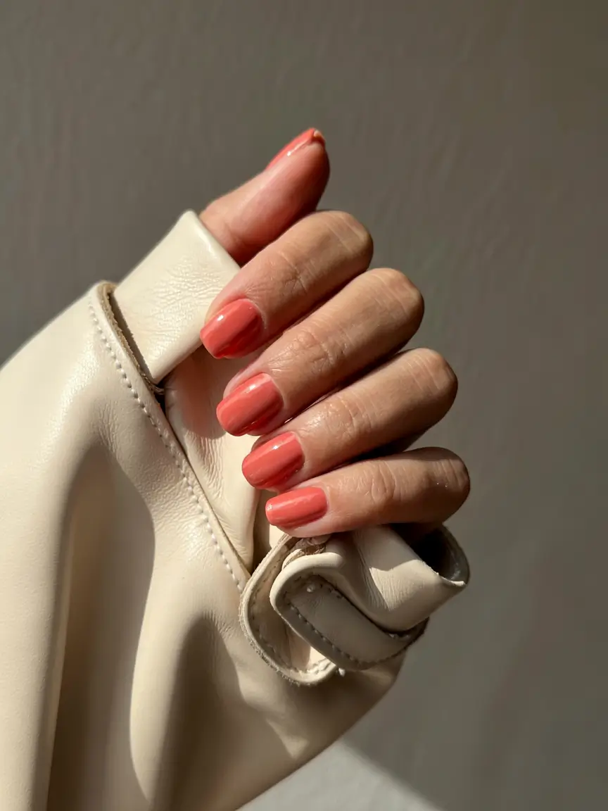 earthy pink spring nails 2026 Warm Earthy Coral Pink for Sunny Spring Days