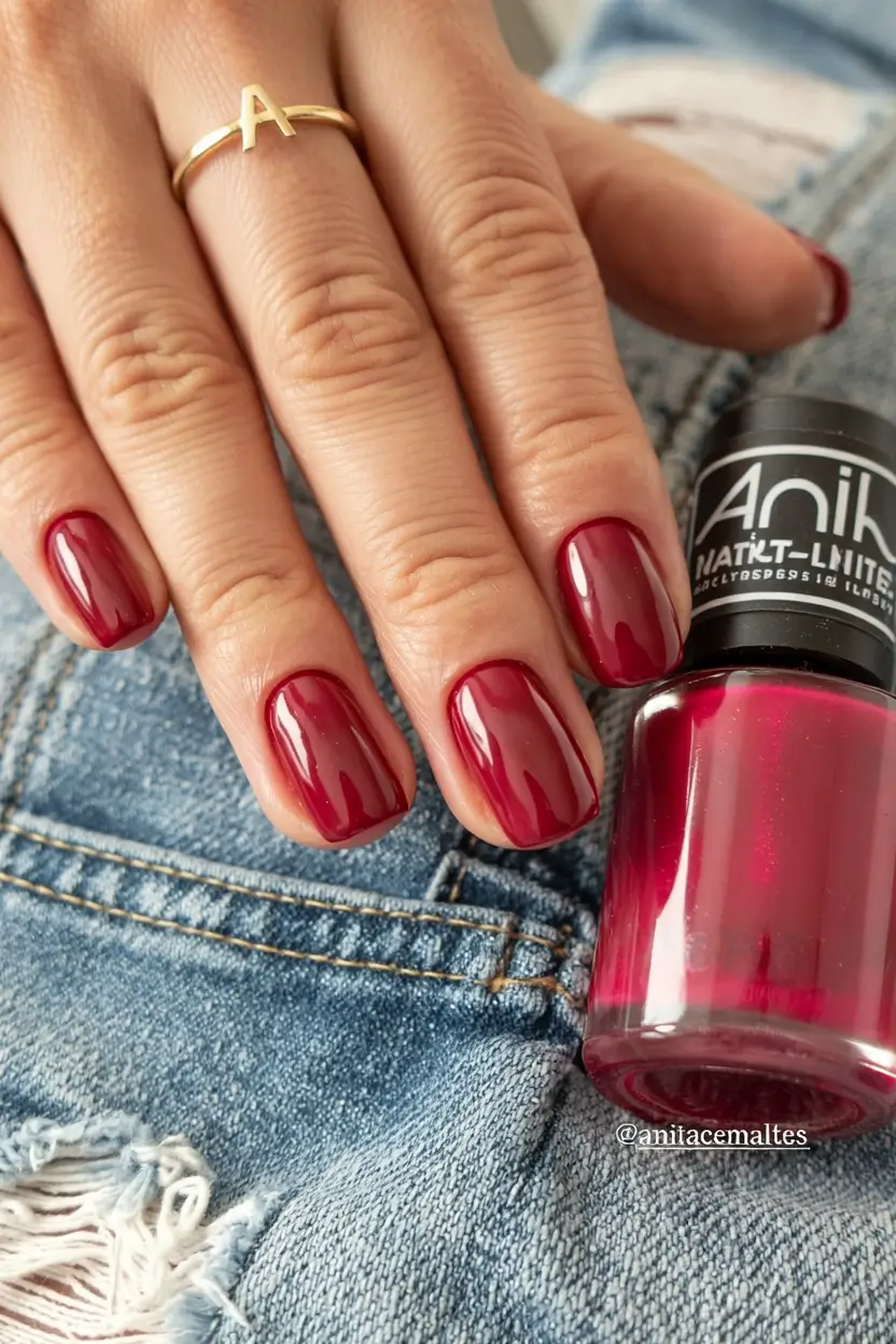 earthy pink spring nails 2026 Deep Cranberry Pink for a Rich Spring Contrast