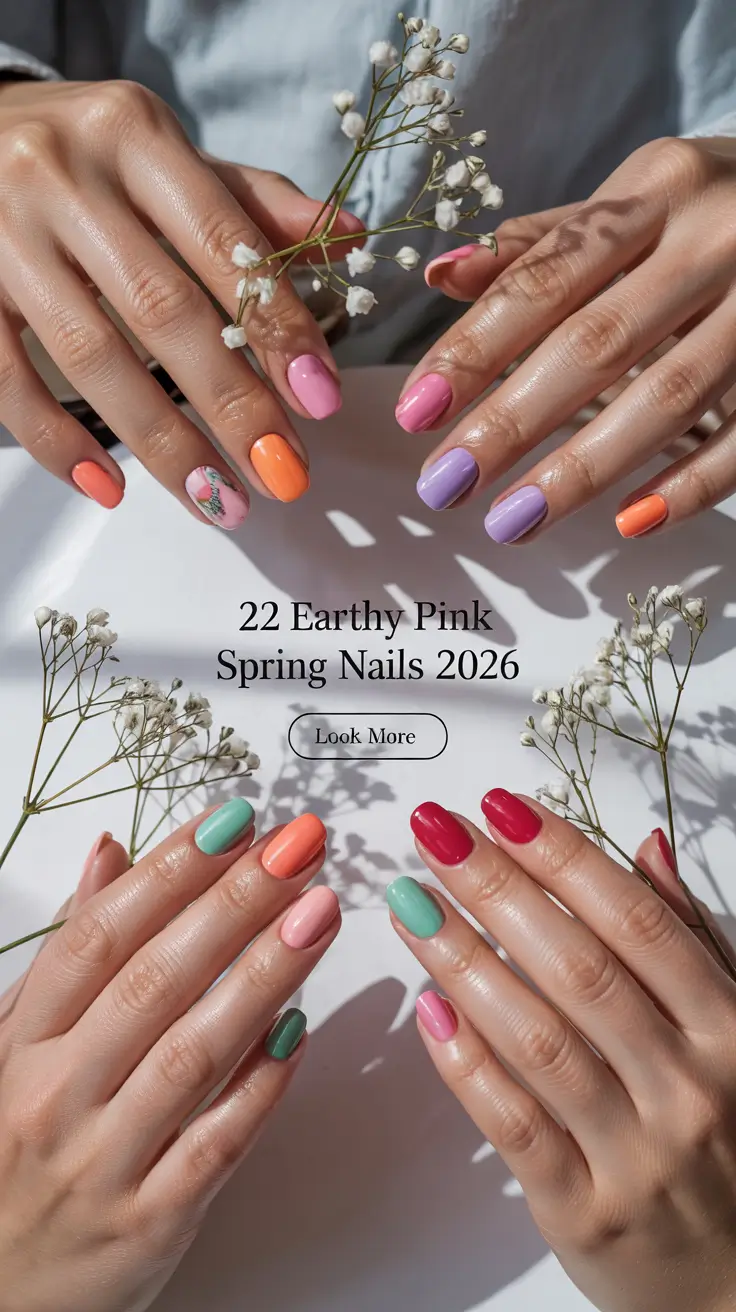 Earthy Pink Spring Nails 2026: Soft Minimalist Trends with Fresh Green & Floral Accents