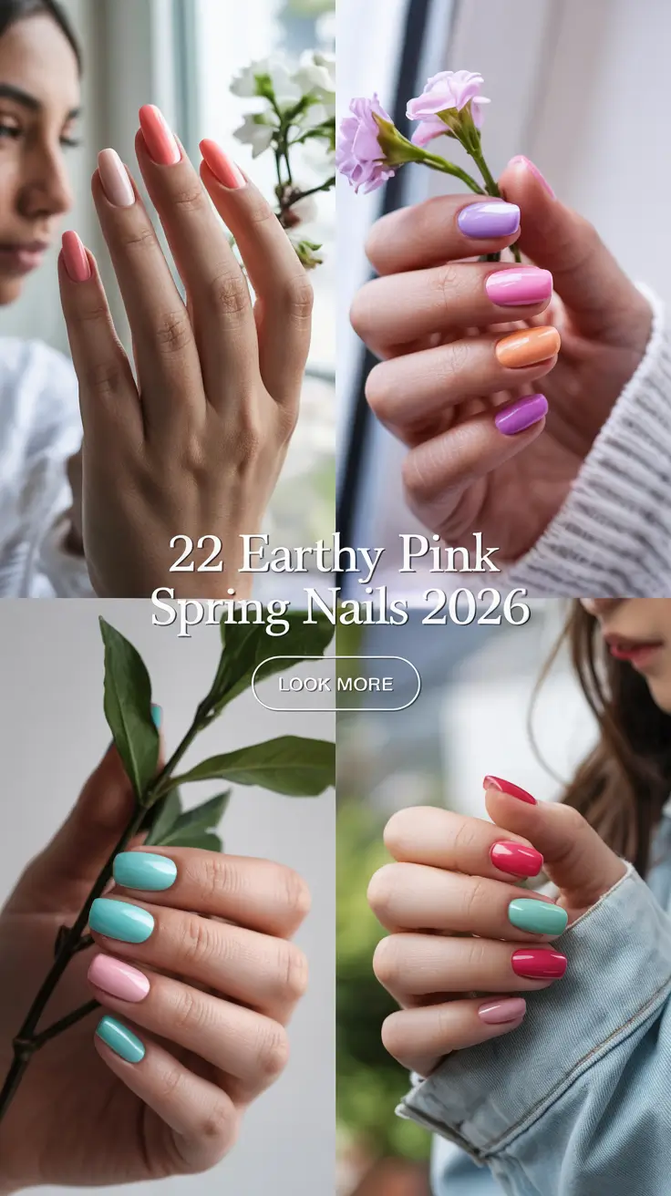 Earthy Pink Spring Nails 2026: Soft Minimalist Trends with Fresh Green & Floral Accents