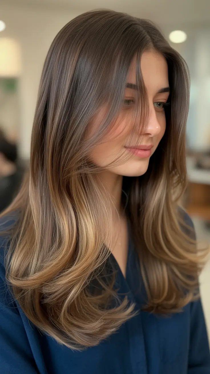 easy spring long haircut styles 2026 Soft Espresso Layers with Caramel Melt