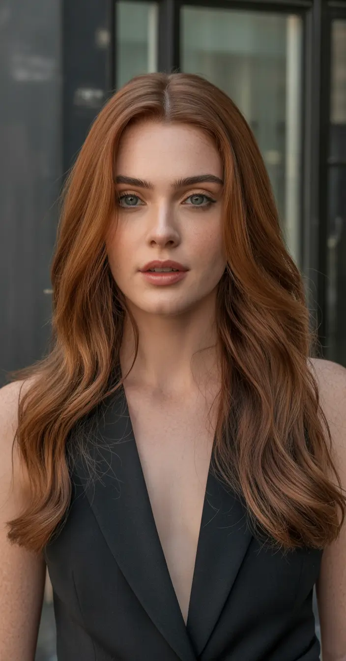 easy spring long haircut styles 2026 Polished Copper Waves with Seamless Length