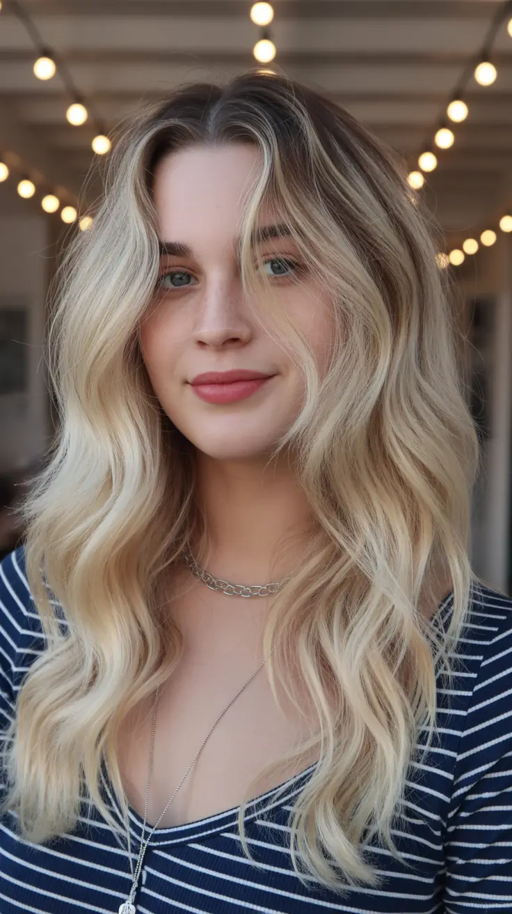 easy spring long haircut styles 2026 Bright Vanilla Blonde with Loose Beach Layers