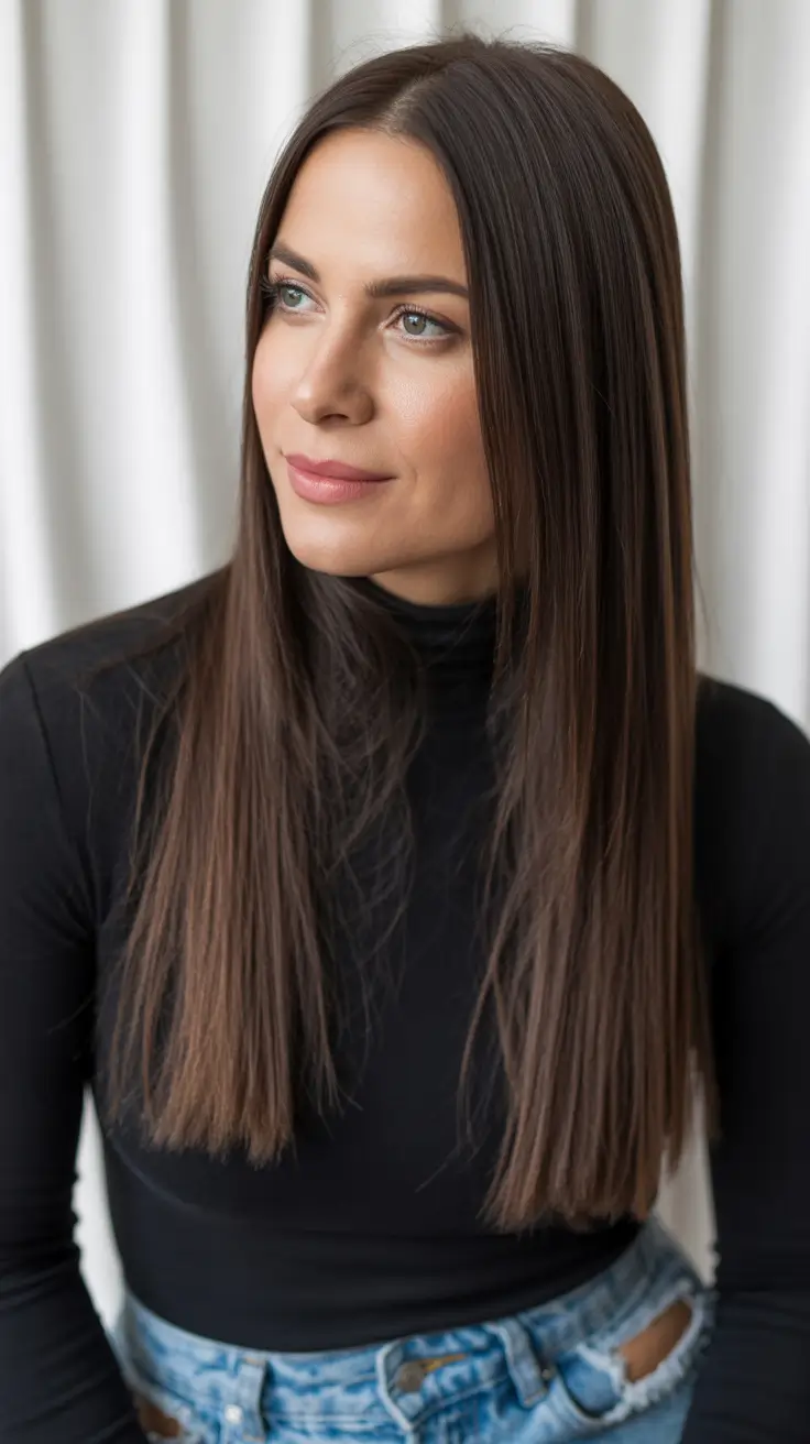 easy spring long haircut styles 2026 Sleek Espresso Precision Cut