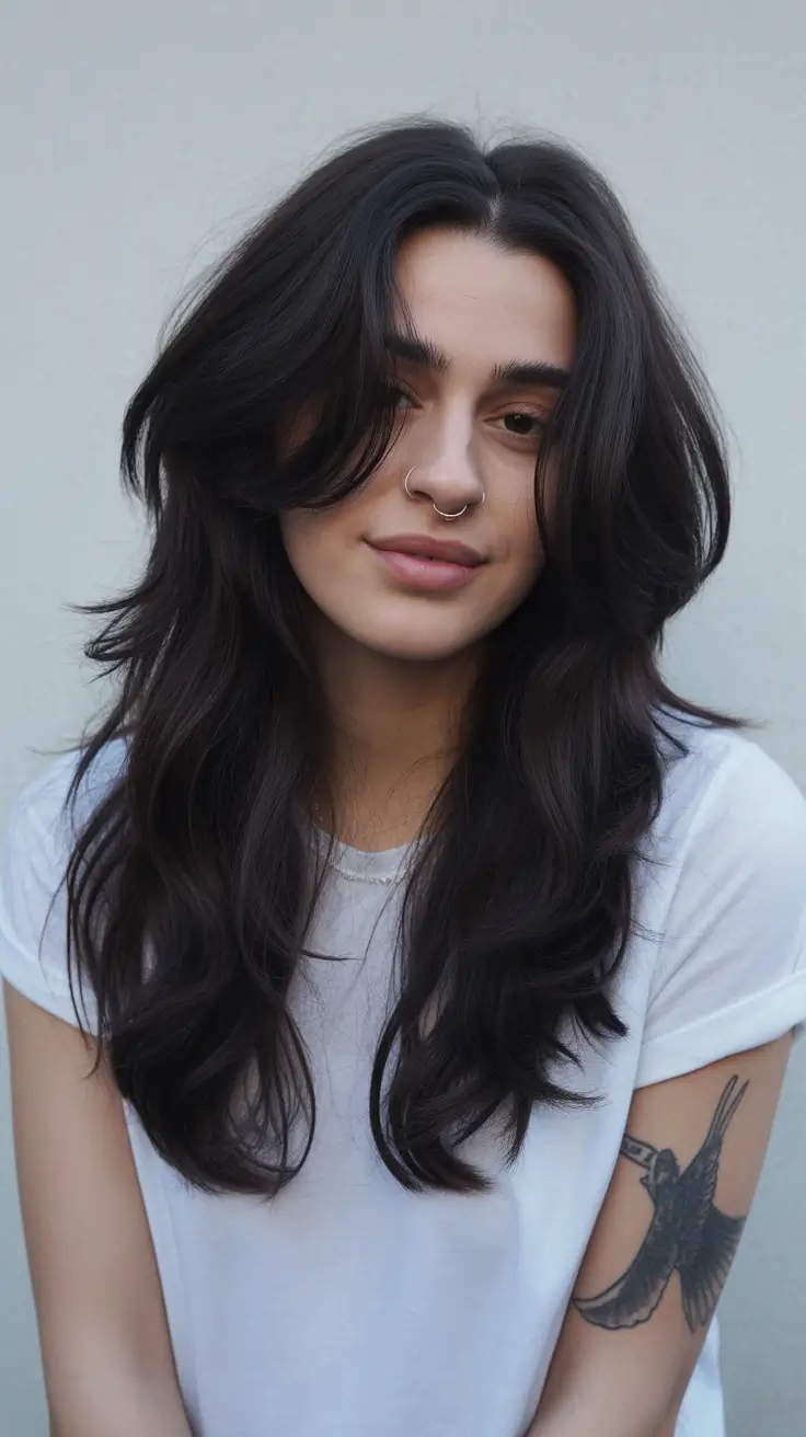 easy spring long haircut styles 2026 Modern Long Shag with Soft Curtain Flow