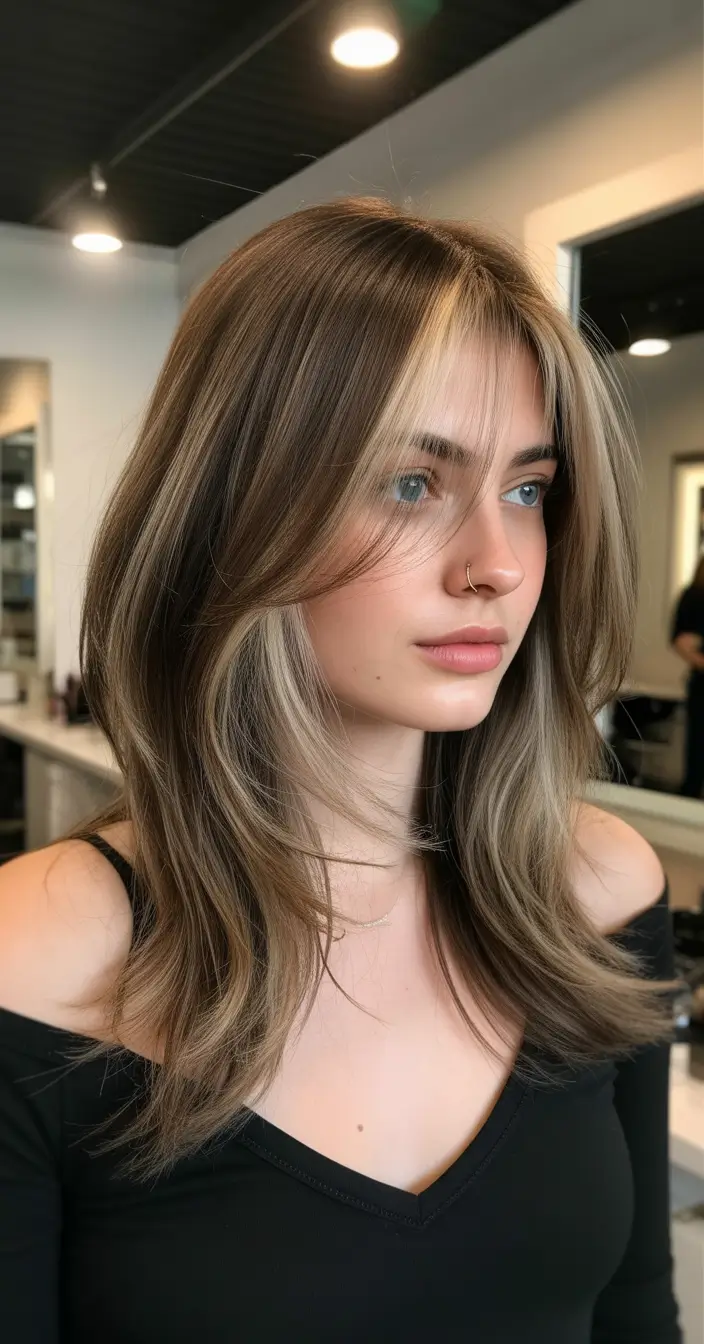 easy spring long haircut styles 2026 Cool Beige Contour Layers with Shadowed Roots