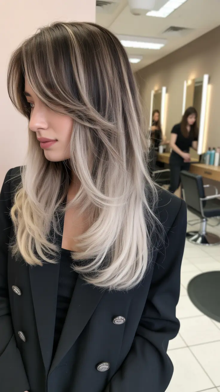 easy spring long haircut styles 2026 Brunette Balayage with Creamy Blonde Ribbons