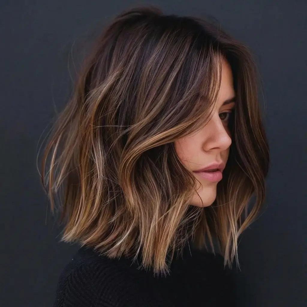 effortless spring hair trends 2026 Smoky Brunette Bob with Caramel Lightplay