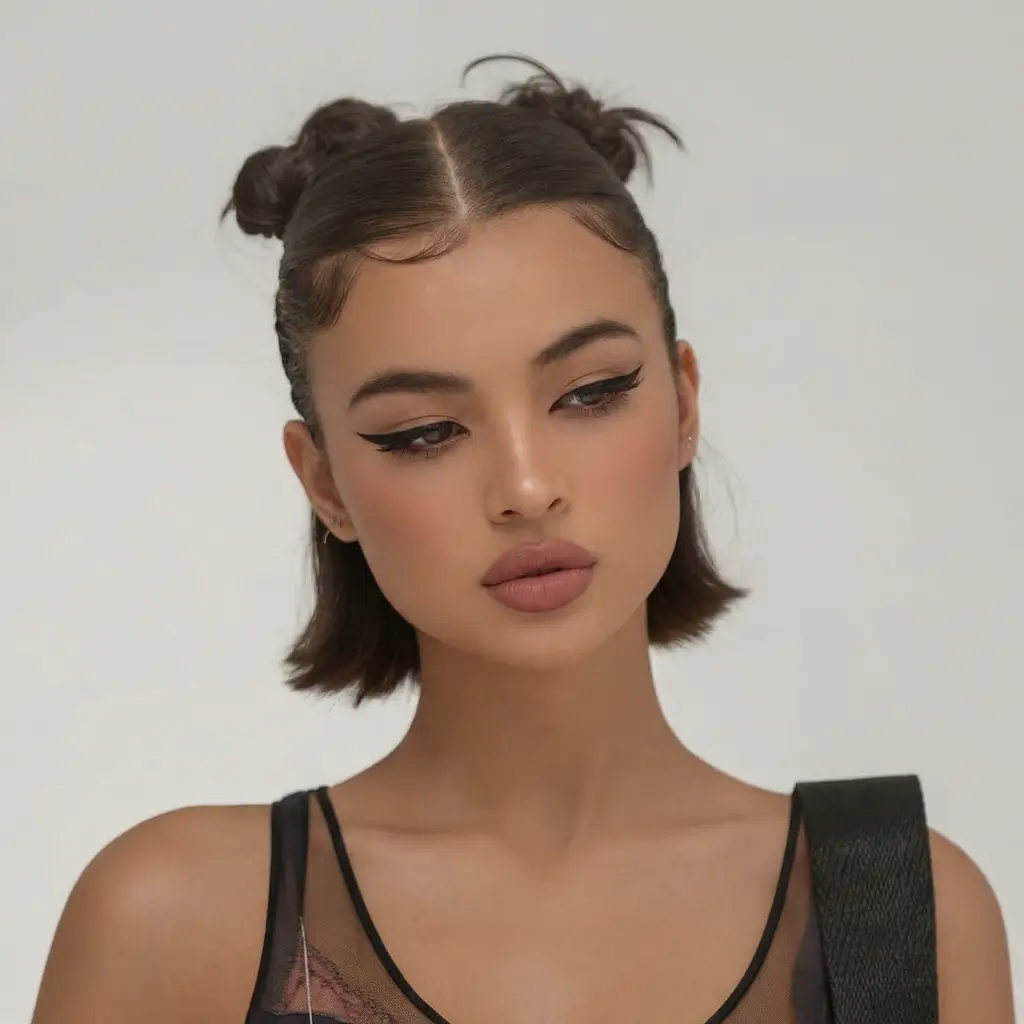 effortless spring hair trends 2026 Double Mini Buns with Sleek Edges for a Playful Spring Mood