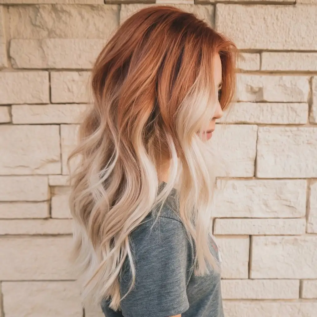effortless spring hair trends 2026 Sunset Melt Waves with Warm Copper and Blonde Contrast