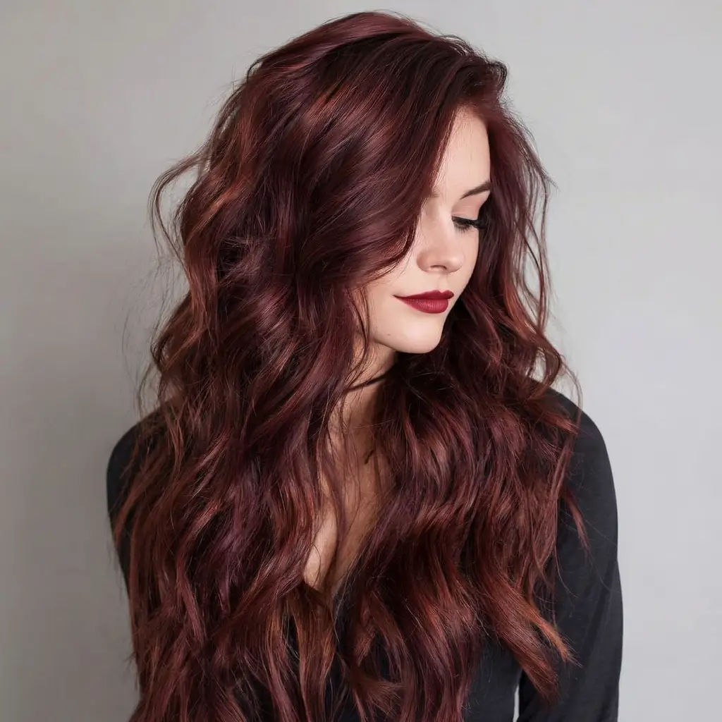 effortless spring hair trends 2026 Deep Merlot Waves with Luminous Dimension