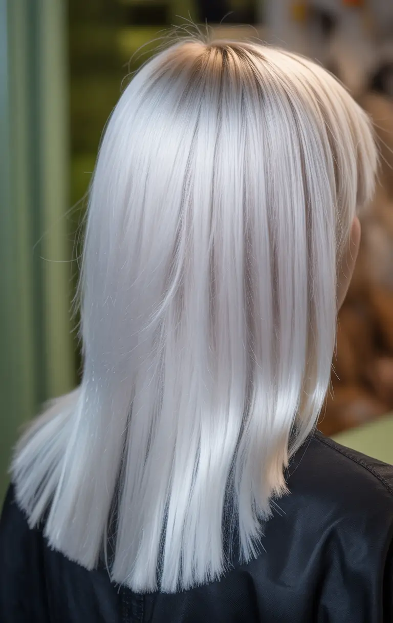 elegant spring blonde hair color designs 2026 Icy Platinum Straight Cut With Crisp Edges