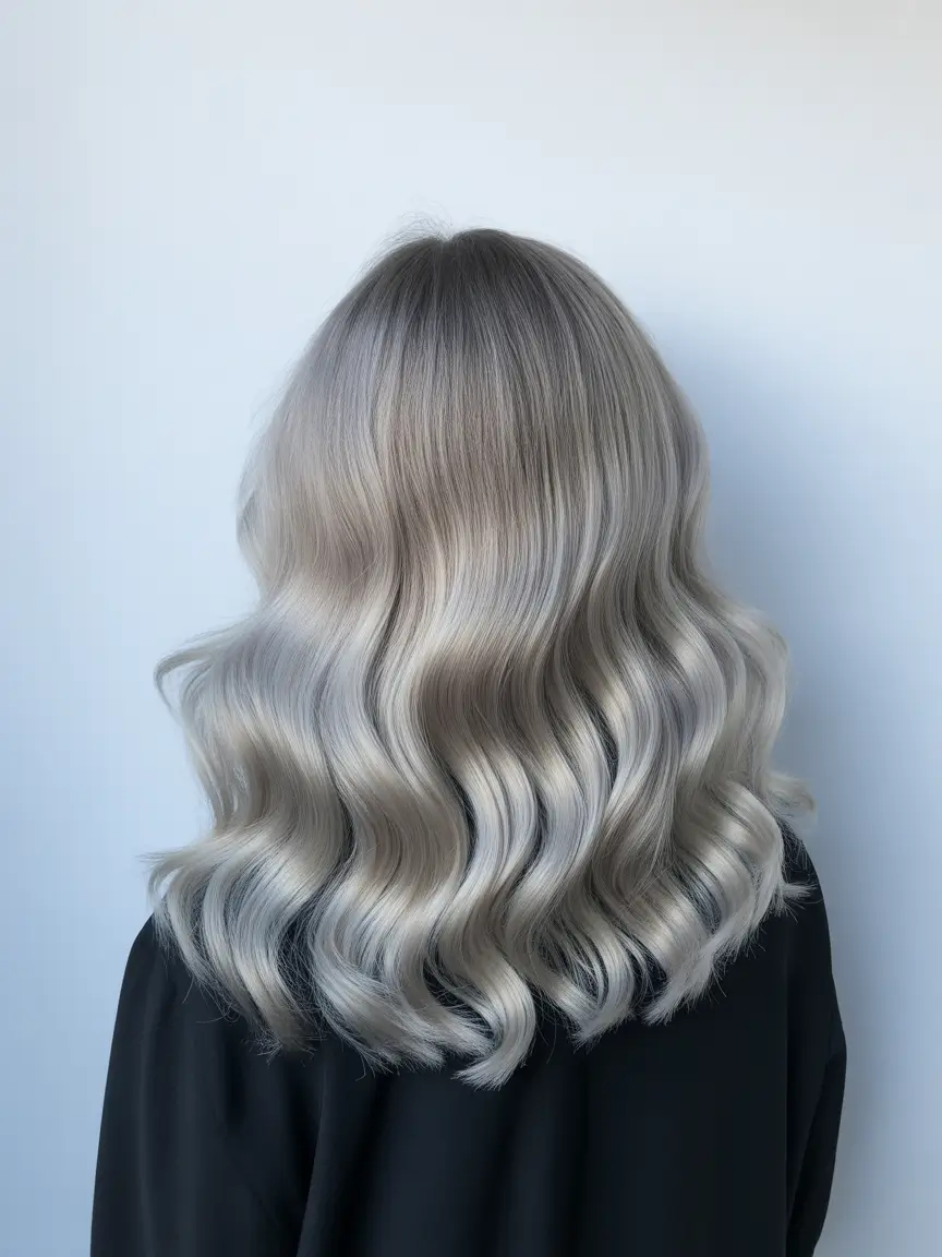 elegant spring blonde hair color designs 2026 Silver Frost Waves With Cool Dimension