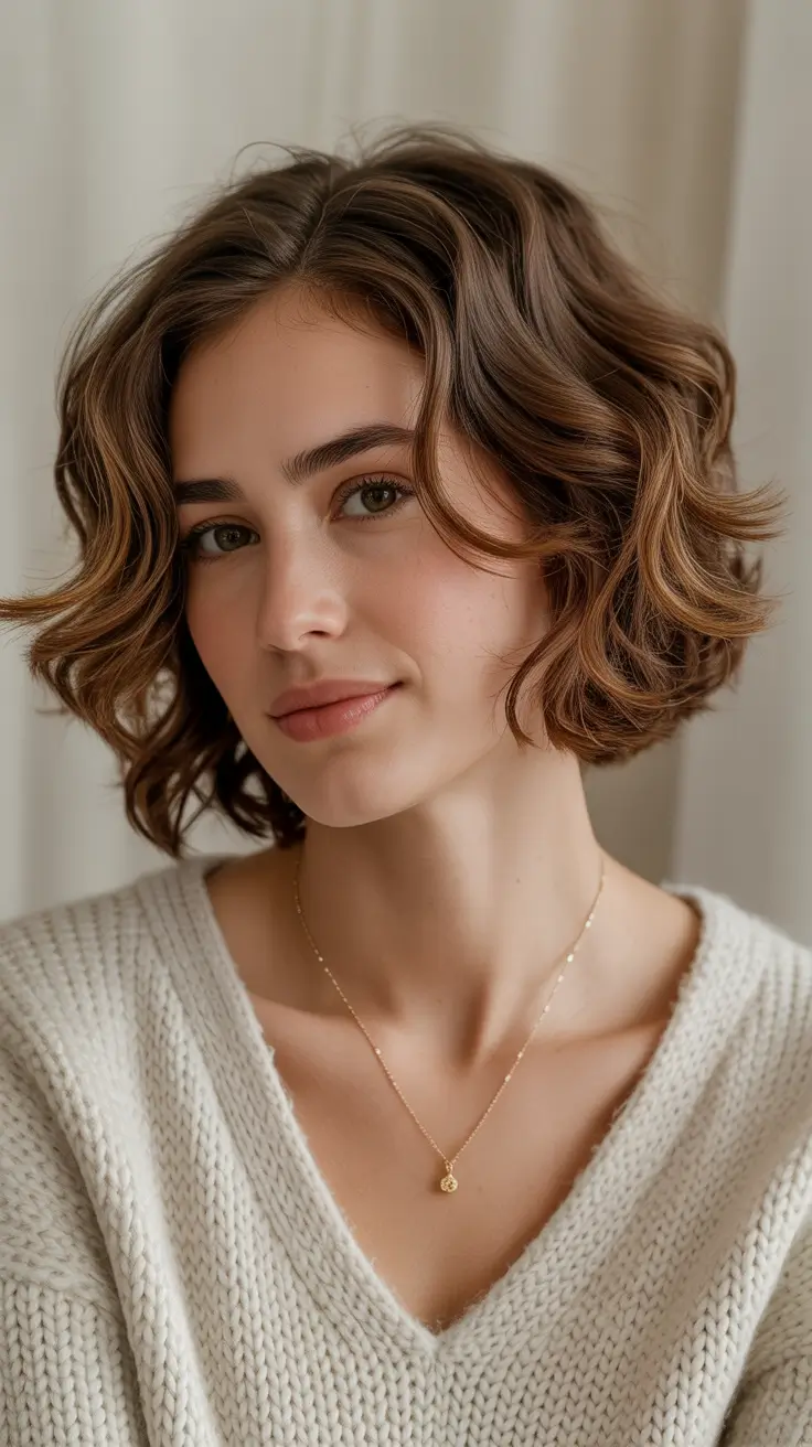 elegant spring haircuts 2026 Soft Curl Medium Bob with Warm Spring Texture