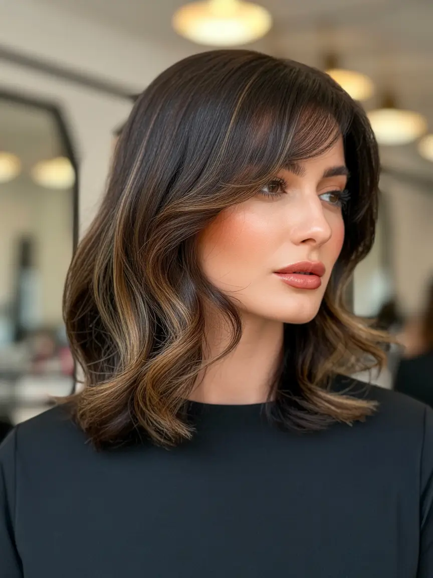 elegant spring haircuts 2026 Wavy Medium Cut with Soft Contour Fringe