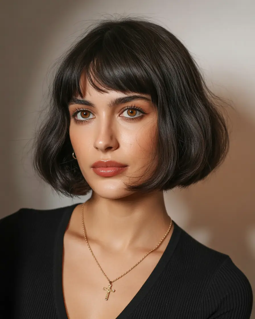 elegant spring haircuts 2026 Classic Short Bob with Baby Fringe Softness