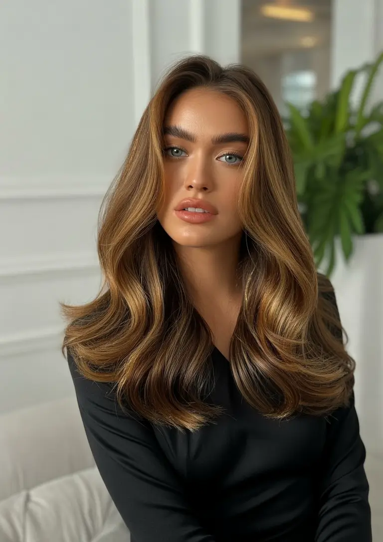elegant spring haircuts 2026 Glossy Long Layers with Sunlit Dimension
