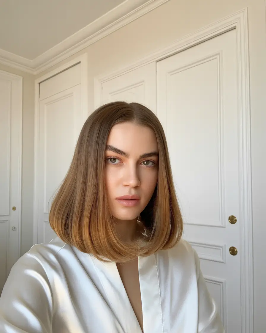 elegant spring haircuts 2026 Sleek Blunt Shoulder Length Cut with Natural Gradient