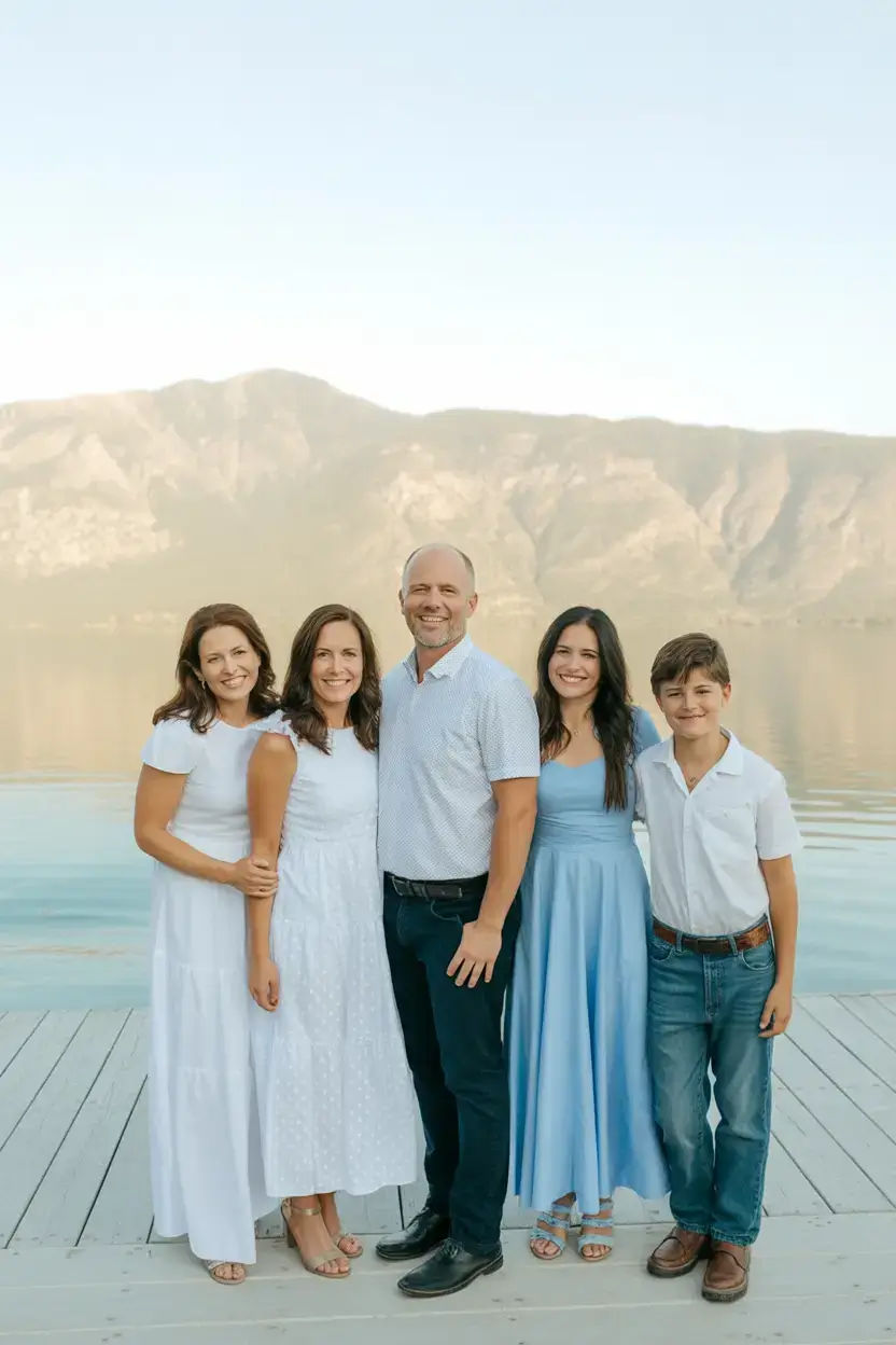 spring family pictures outfits Soft blues and whites for breezy lakeside serenity