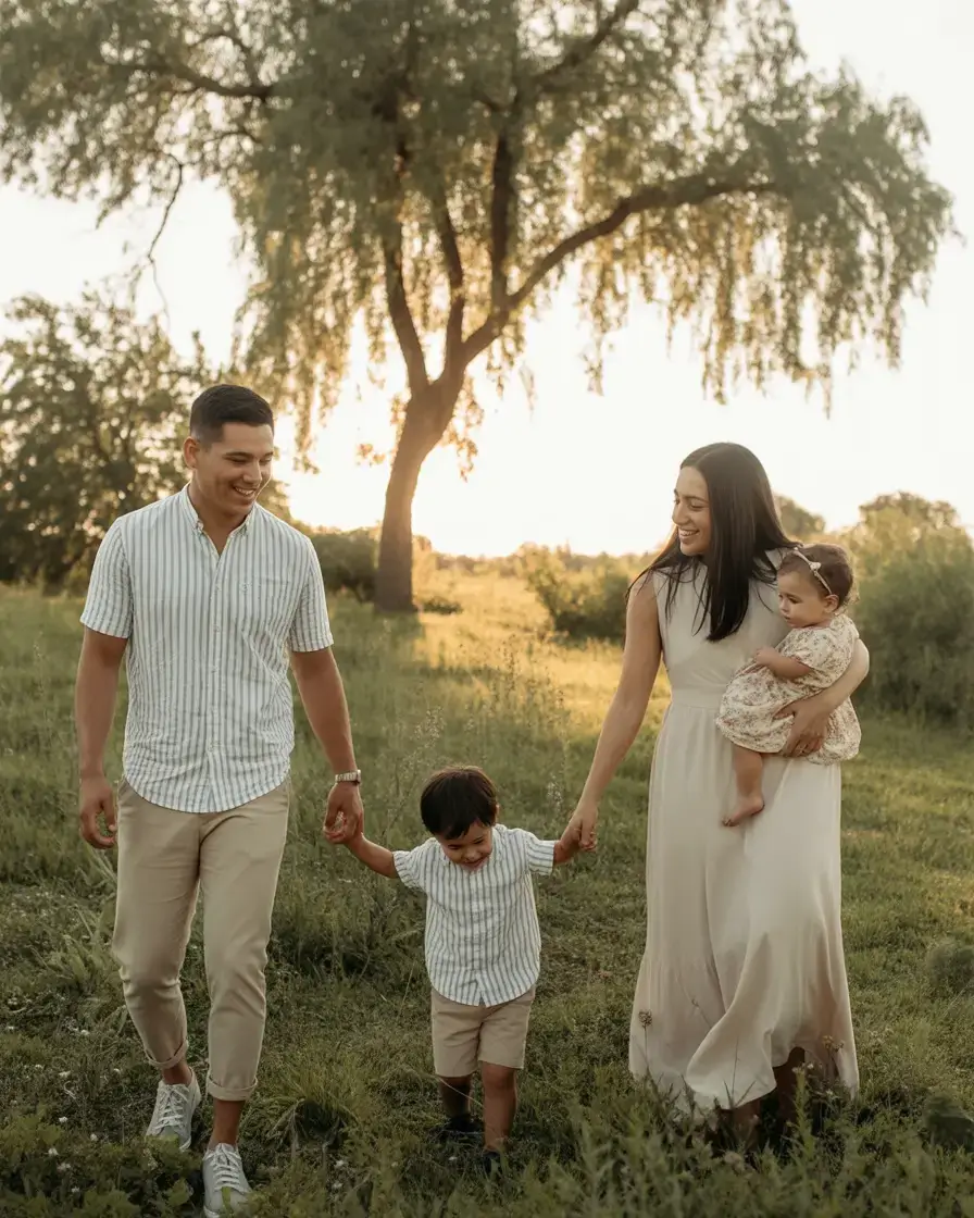 spring family pictures outfits Soft beige and stripes for golden hour spring harmony