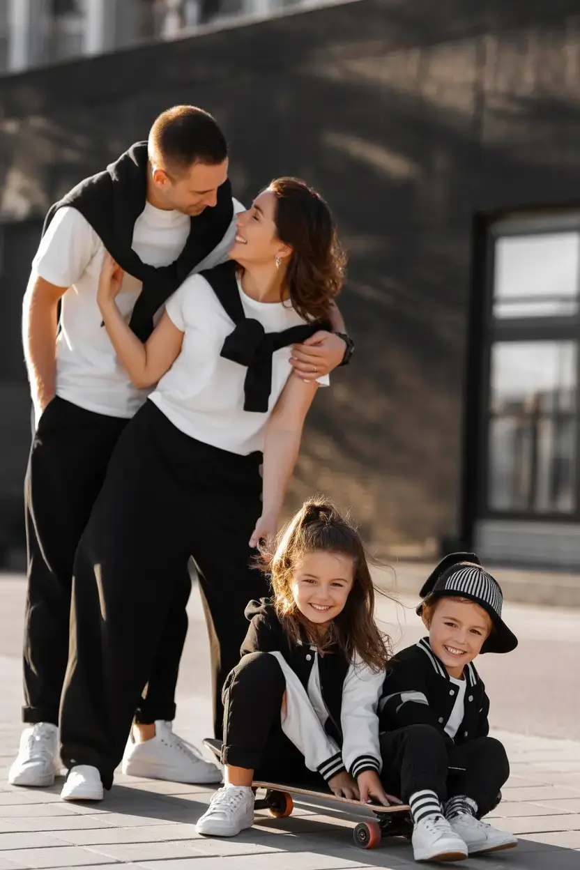 spring family pictures outfits Black and white sporty style with bold spring personality