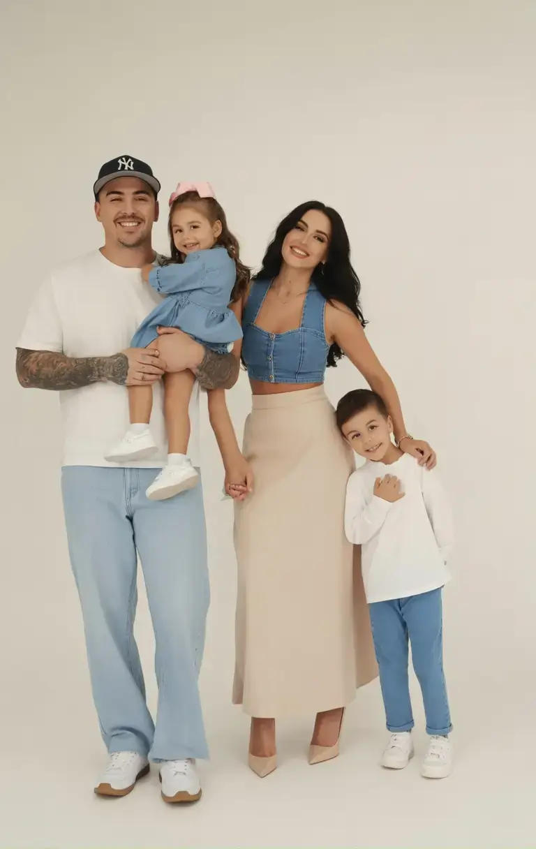 spring family pictures outfits Soft denim and warm neutrals for polished spring styling