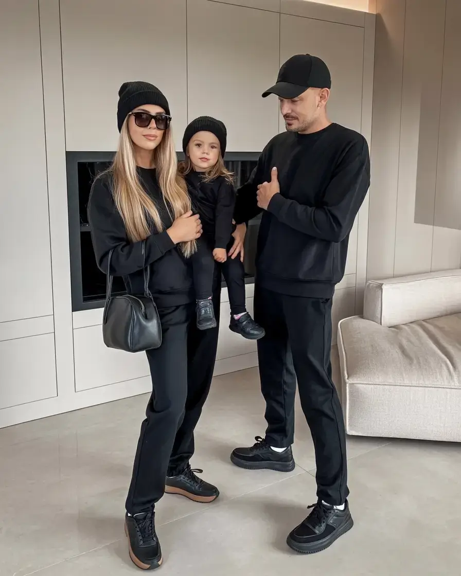spring family pictures outfits Minimalist all black for modern family contrast